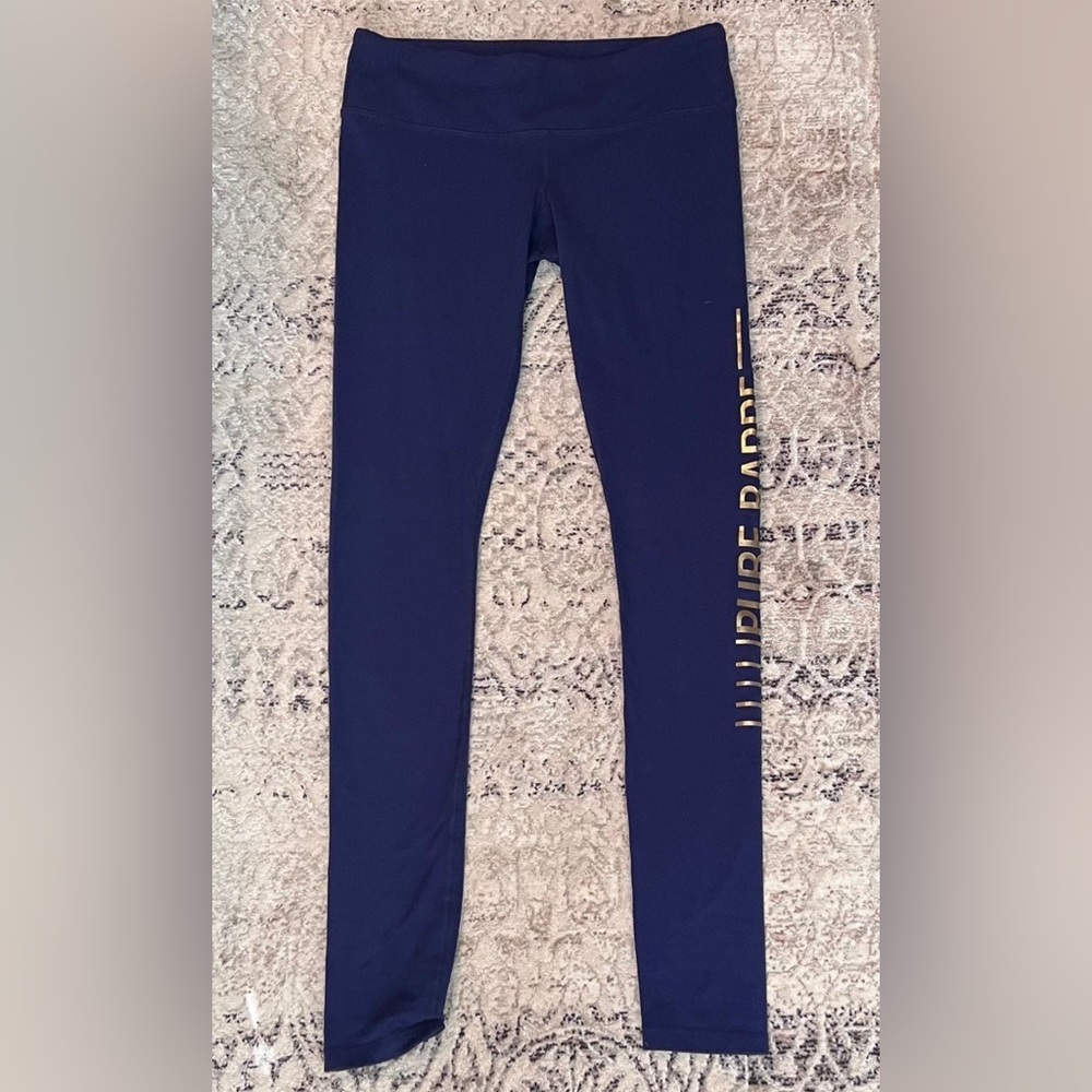 Pure Barre Navy Leggings with Gold Accents